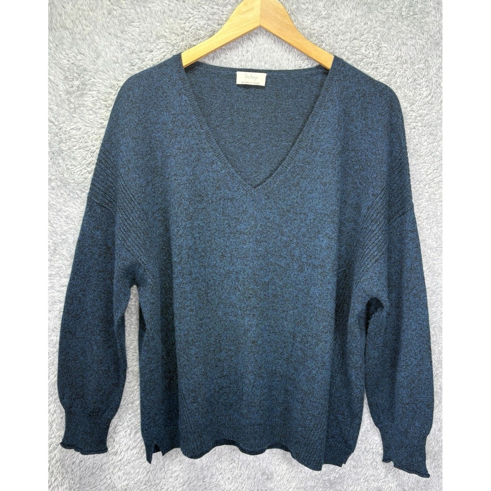 Wrap London Women's US 16/18 100% Cashmere Sweater Teal V Neck Knit Luxury